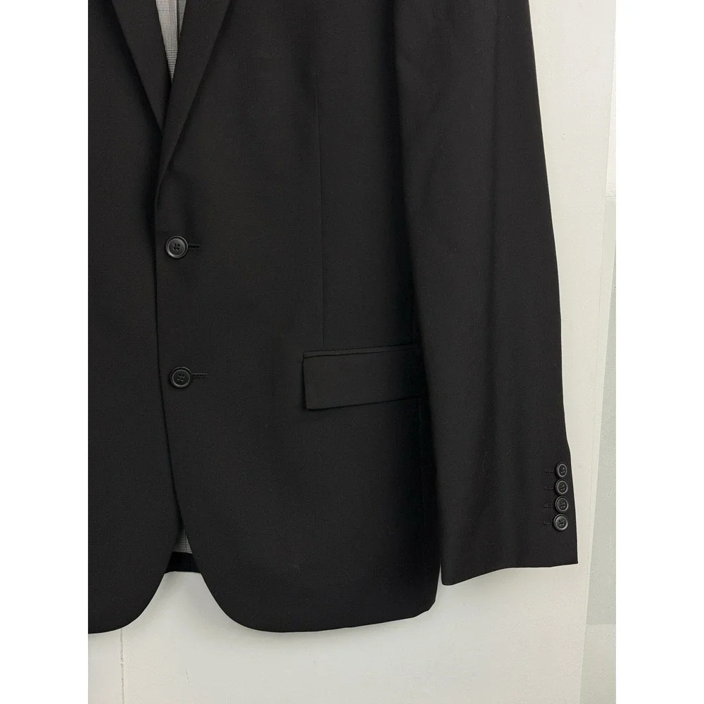 Egara Mens 42L Black 100% Wool Blazer Slim Fit Classic Suit‎ Jacket Sport Coat